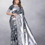 Gazal Fashions Banarasi Silk Embellished Saree With Unstitched Blouse Piece ( Grey )