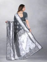 Gazal Fashions Banarasi Silk Embellished Saree With Unstitched Blouse Piece ( Grey ) - Image 3