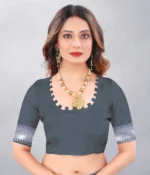 Gazal Fashions Banarasi Silk Embellished Saree With Unstitched Blouse Piece ( Grey ) - Image 4