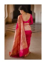 Gazal Fashions Banarasi Silk Embellished Saree With Unstitched Blouse Piece ( Pink ) - Image 2