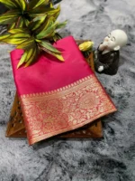 Gazal Fashions Banarasi Silk Embellished Saree With Unstitched Blouse Piece ( Pink )