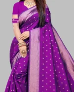 Gazal Fashions Banarasi Silk Embellished Saree With Unstitched Blouse Piece ( Magenta ) - Image 2