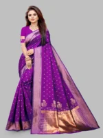 Gazal Fashions Banarasi Silk Embellished Saree With Unstitched Blouse Piece ( Magenta ) - Image 3