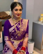 Gazal Fashions Banarasi Silk Woven Saree With Unstitched Blouse Piece ( Purple )