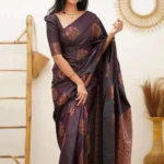 Gazal Fashions Banarasi Silk Woven Saree With Unstitched Blouse Piece ( Wine )