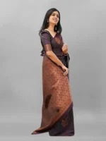 Gazal Fashions Banarasi Silk Woven Saree With Unstitched Blouse Piece ( Wine ) - Image 4