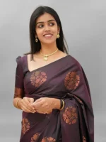 Gazal Fashions Banarasi Silk Woven Saree With Unstitched Blouse Piece ( Wine ) - Image 3