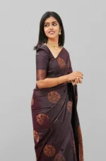 Gazal Fashions Banarasi Silk Woven Saree With Unstitched Blouse Piece ( Wine ) - Image 2