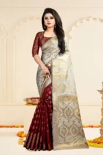Gazal Fashions Banarasi Silk Printed Saree With Unstitched Blouse Piece ( Multicolor )