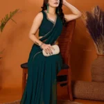 Gazal Fashions Georgette Self Design Saree With Unstitched Blouse Piece ( Green )