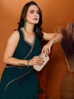 Gazal Fashions Georgette Self Design Saree With Unstitched Blouse Piece ( Green ) - Image 2