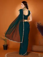Gazal Fashions Georgette Self Design Saree With Unstitched Blouse Piece ( Green ) - Image 3