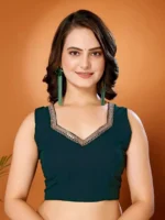 Gazal Fashions Georgette Self Design Saree With Unstitched Blouse Piece ( Green ) - Image 4