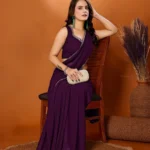 Gazal Fashions Georgette Self Design Saree With Unstitched Blouse Piece ( Purple )