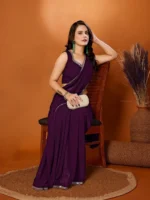Gazal Fashions Georgette Self Design Saree With Unstitched Blouse Piece ( Purple )