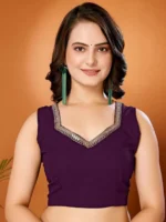 Gazal Fashions Georgette Self Design Saree With Unstitched Blouse Piece ( Purple ) - Image 4