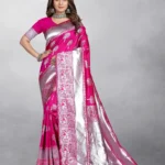 Gazal Fashions Banarasi Silk Embellished Saree With Unstitched Blouse Piece ( Pink )