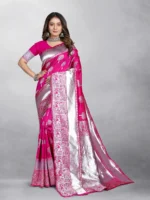 Gazal Fashions Banarasi Silk Embellished Saree With Unstitched Blouse Piece ( Pink )