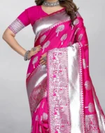 Gazal Fashions Banarasi Silk Embellished Saree With Unstitched Blouse Piece ( Pink ) - Image 2
