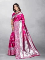 Gazal Fashions Banarasi Silk Embellished Saree With Unstitched Blouse Piece ( Pink ) - Image 3