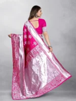 Gazal Fashions Banarasi Silk Embellished Saree With Unstitched Blouse Piece ( Pink ) - Image 4