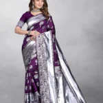 Gazal Fashions Banarasi Silk Embellished Saree With Unstitched Blouse Piece ( Purple )
