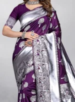 Gazal Fashions Banarasi Silk Embellished Saree With Unstitched Blouse Piece ( Purple ) - Image 2