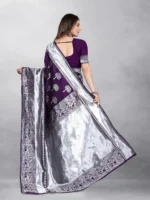 Gazal Fashions Banarasi Silk Embellished Saree With Unstitched Blouse Piece ( Purple ) - Image 4