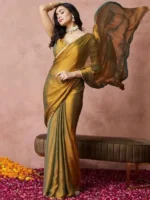 Generics Chiffon Solid Regular Saree With Unstitched Blouse Piece ( Gold )