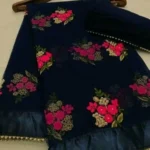 HIFLI Net Embroidered Banarasi saree With Unstitched Blouse Piece ( Black )