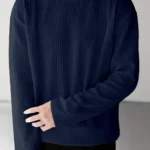 Eyebogler Cotton Blend Oversized Fit Self Design Full Sleeves Men's Round T-Shirt - Blue ( Pack of 1 )