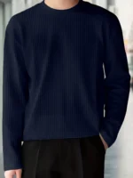 Eyebogler Cotton Blend Oversized Fit Self Design Full Sleeves Men's Round T-Shirt - Blue ( Pack of 1 ) - Image 2