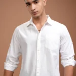 Highlander Cotton Blend Slim Fit Solids Full Sleeves Men's Casual Shirt - White ( Pack of 1 )