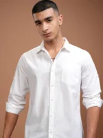 Highlander Cotton Blend Slim Fit Solids Full Sleeves Men's Casual Shirt - White ( Pack of 1 )