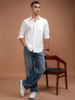 Highlander Cotton Blend Slim Fit Solids Full Sleeves Men's Casual Shirt - White ( Pack of 1 ) - Image 2