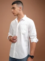 Highlander Cotton Blend Slim Fit Solids Full Sleeves Men's Casual Shirt - White ( Pack of 1 ) - Image 4
