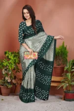 JIHANA FAB Chiffon Printed Bandhani Sarees With Unstitched Blouse Piece ( Green )