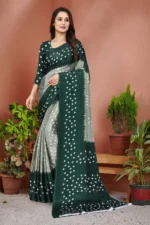 JIHANA FAB Chiffon Printed Bandhani Sarees With Unstitched Blouse Piece ( Green ) - Image 2