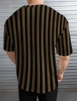 KAJARU Men Polyester Regular Fit Striped T-Shirt ( Brown ) - Image 4