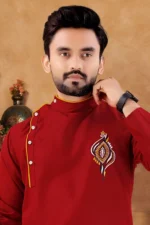 Maroon Cotton Blend Regular Fit Men's Kurta Pyjama Set ( Pack of 1 ) - Image 2