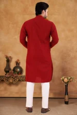 Maroon Cotton Blend Regular Fit Men's Kurta Pyjama Set ( Pack of 1 ) - Image 4