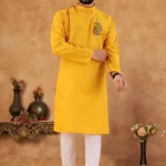 Mustard Cotton Blend Regular Fit Men's Kurta Pyjama Set ( Pack of 1 )