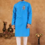 Sky Blue Cotton Blend Regular Fit Men's Kurta Pyjama Set ( Pack of 1 )