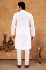White Cotton Blend Regular Fit Men's Kurta Pyjama Set ( Pack of 1 ) - Image 4
