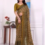 Kanooda Prints Georgette Printed Regular Saree With Unstitched Blouse Piece ( Mustard )