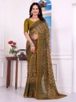 Kanooda Prints Georgette Printed Regular Saree With Unstitched Blouse Piece ( Mustard )