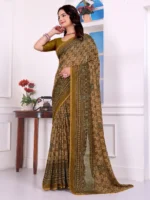 Kanooda Prints Georgette Printed Regular Saree With Unstitched Blouse Piece ( Mustard ) - Image 3