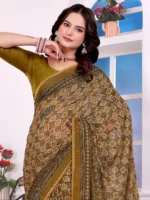 Kanooda Prints Georgette Printed Regular Saree With Unstitched Blouse Piece ( Mustard ) - Image 4