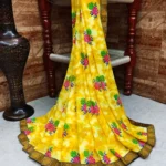 Kanooda Prints Georgette Printed Saree With Unstitched Blouse Piece ( Yellow )