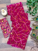 Kashvi Sarees Georgette Printed Chanderi saree With Unstitched Blouse Piece ( Pink ) - Image 2